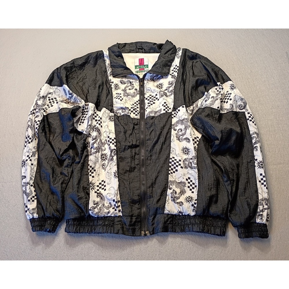 Vintage 90s Festive Baroque Black/White Color Block Nylon Windbreaker Jacket Med